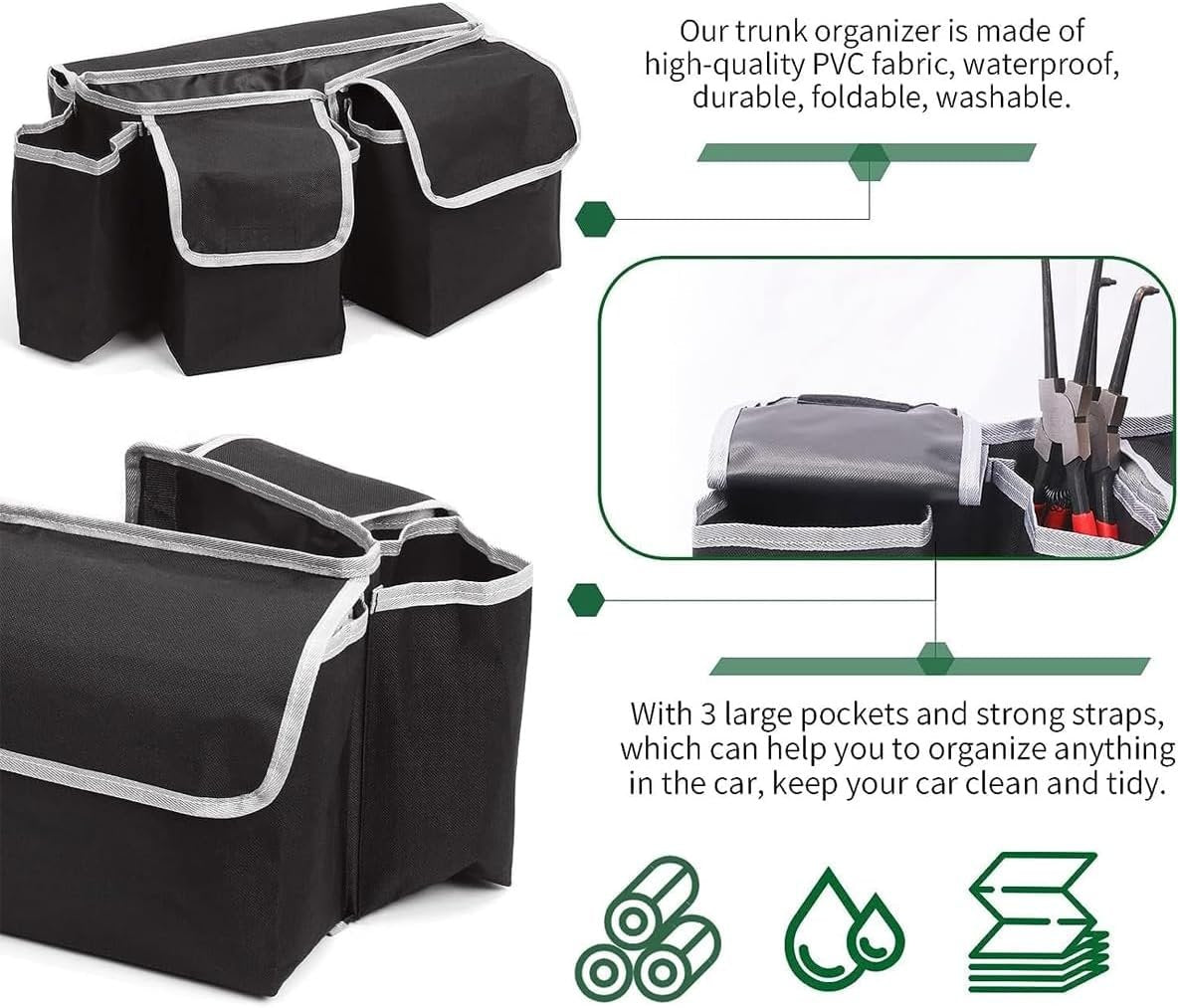 AIMALL Car Trunk Hanging Storage Bag â€“ Multi-Compartment Organiser for SUV, MPV & Hatchback, Waterproof Oxford Fabric with Adjustable Straps, 6.2"x11"x3.9"