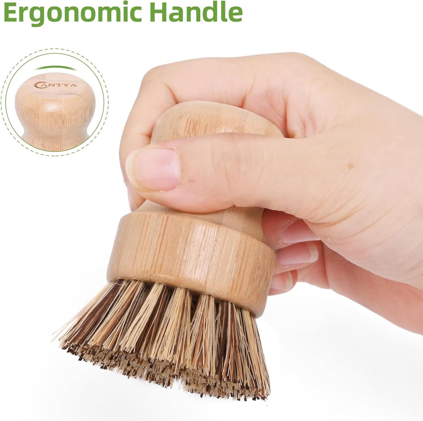7 Sets Bamboo Dish Brush - 2 Hard Brushes + 2 Soft Brushs + 2 Loofahs + 1 Ceramic Dish | Biodegradable, Natural Kitchen Brush for Dishwashing, Zero Waste Home