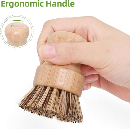 7 Sets Bamboo Dish Brush - 2 Hard Brushes + 2 Soft Brushs + 2 Loofahs + 1 Ceramic Dish | Biodegradable, Natural Kitchen Brush for Dishwashing, Zero Waste Home