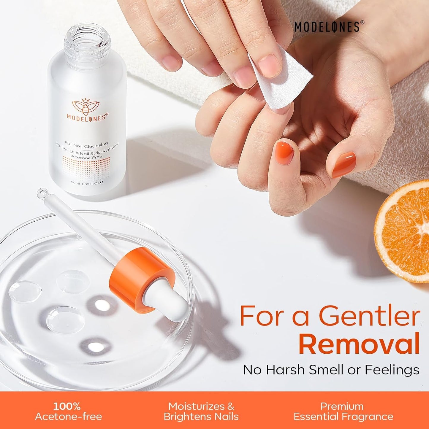Modelones Nail Polish Remover for Press on Nails & Nail Strips Acetone-Free, Nail Glue Remover Natural Formula Serum Easy Peel for Moisturizing & Care, Non-Toxic, Low Odor, Portable Size