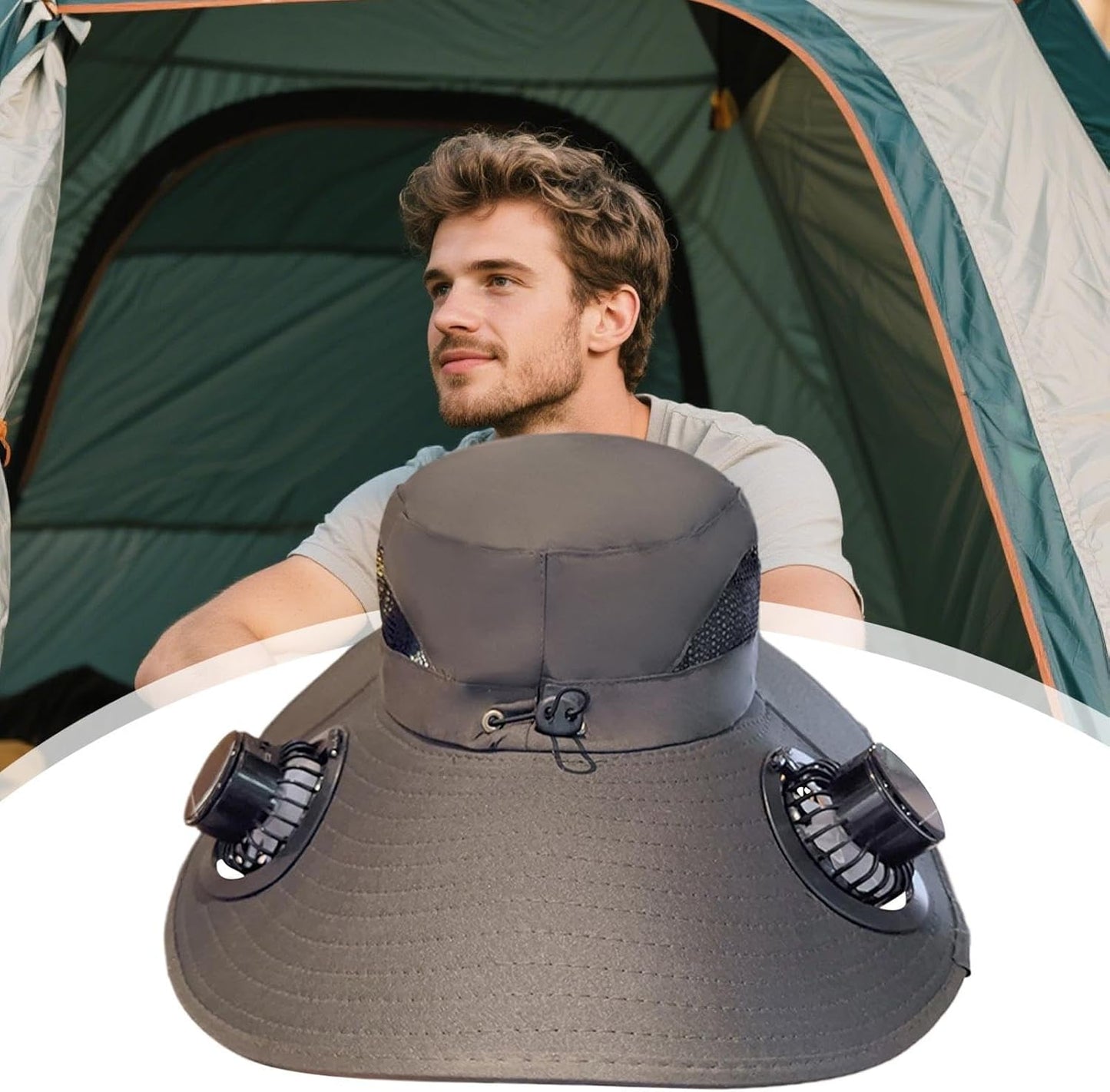 Solar Powered Fan Hat, Bucket Hat, Outdoor Sports Gear, Wide Brim Protezione UV, Sport Headwear for Women, Men, Roadtrip, Beach Vacation Fishing, Hiking and Travel Trips, Verde militare