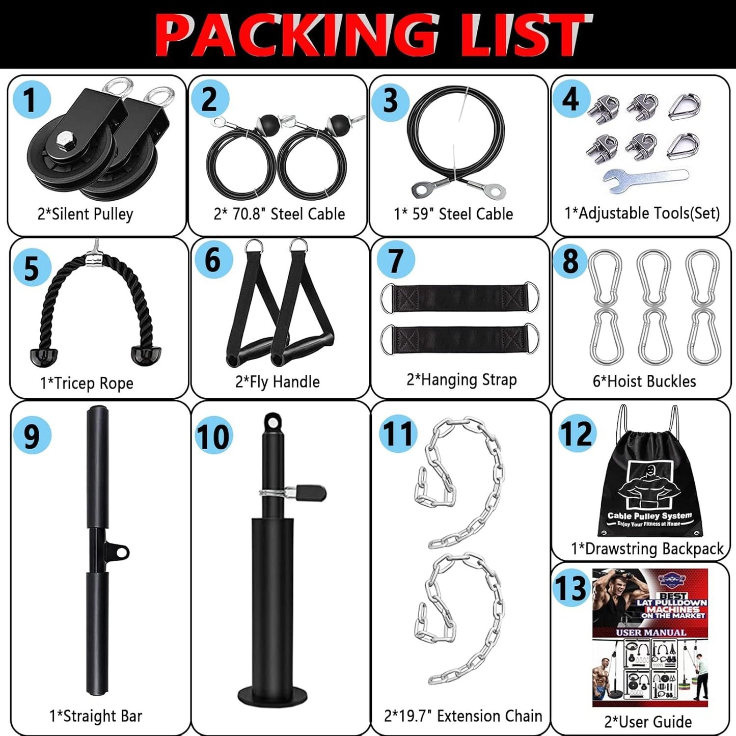Taeku Fitness LAT and Lift Pulley System, Upgraded Weight Cable Pulley LAT Pull Down Machine Attachments Home Gym Training Equipment for Biceps Curl Triceps Forearm