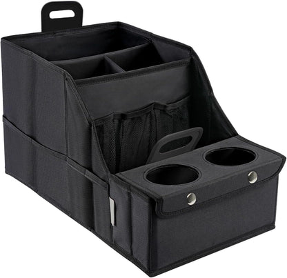 Car Seat Organizer Backseat Car Storage Box, Foldable Vehicles Organizer with 11 Storages Compartments & 2 Cup Holders, Travel Car Storage Basket for Truck Trunk Van