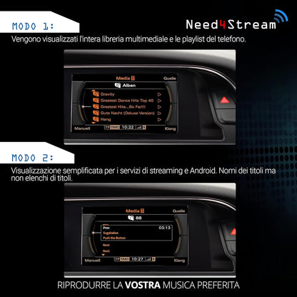 Need4Stream, N4S300A_2G AD2P Bluetooth Audio Interface with Title List Compatible with Audi MMI 2G, Audi Music Interface AMI Adapter, Compatible with iPhone and Android Smartphones