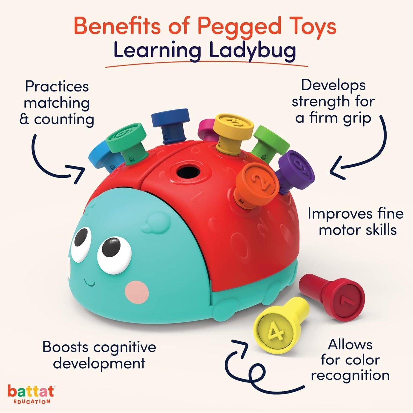 Battat Education – Fine Motor Peg Toy for Toddlers, Kids – Montessori Toy with Pegs – Educational & Developmental Toy – Learning Ladybug – 18 Months + – Learning Ladybug