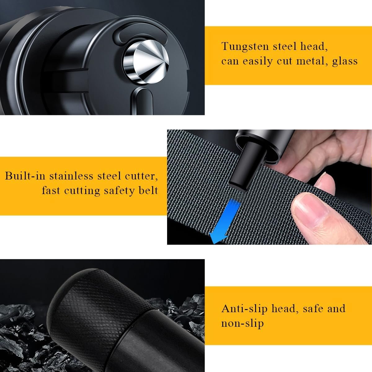 JUSTTOP 2 PCS Car Safety Hammer, Portable 2 in 1 One Second Car Window Glass Breaker Seat Belt Cutter, Safety Hammer Emergency Escape Tool for Car Bus Truck, Car Accessories (Black)