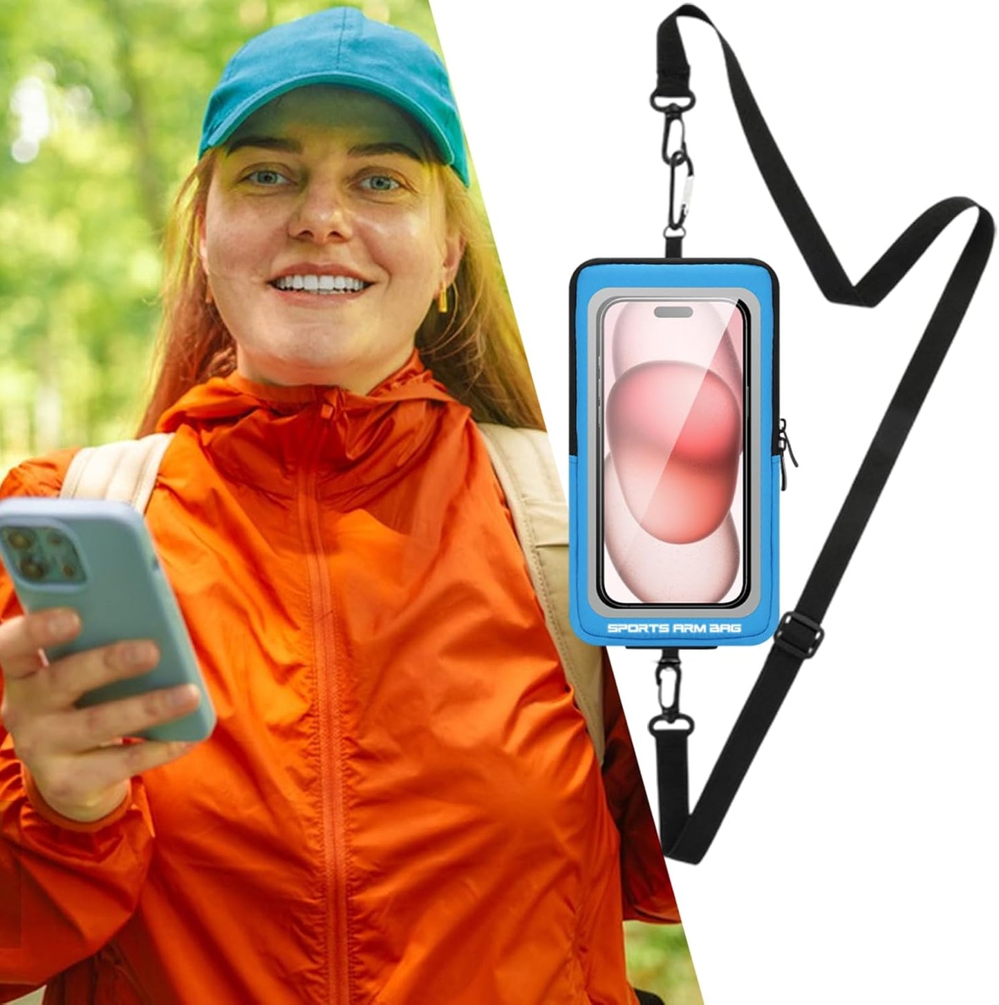 Phone Armband, Adjustable Phone Arm Bands, Waterproof Wrist Bag, Storage Pouch & Outdoor Workout Gear, Ideal for Smartphones, Exercise, Hiking, and Travel Gear, 7.48x4.13 inches