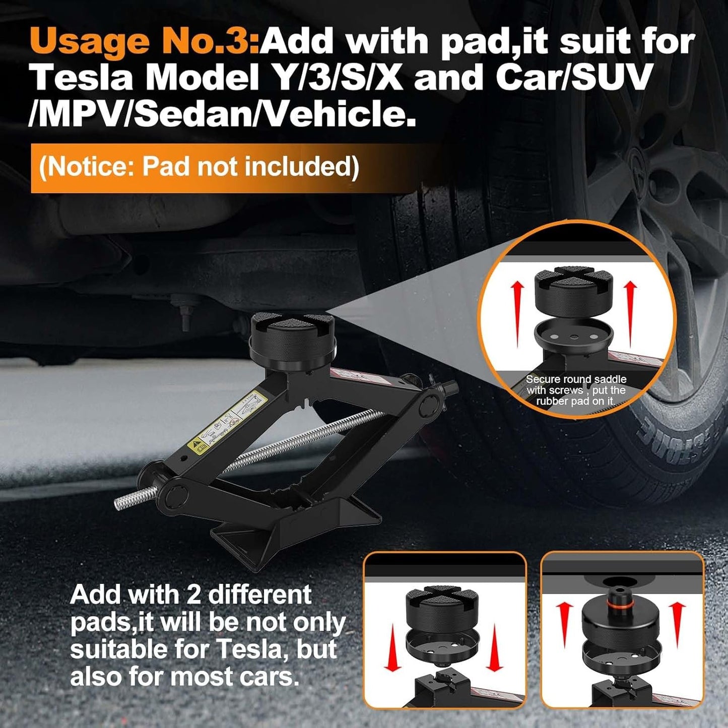 Upgrade 3 in 1 Car Jack Kit for Tesla Model Y/3/S/X, Coupe,Sedan,SUV,MPV&Truck,Scissor Jack 2.5 Ton/5512lbs Universal Car Emergency Kit with Lug Wrench Spare Tire Repair Tools