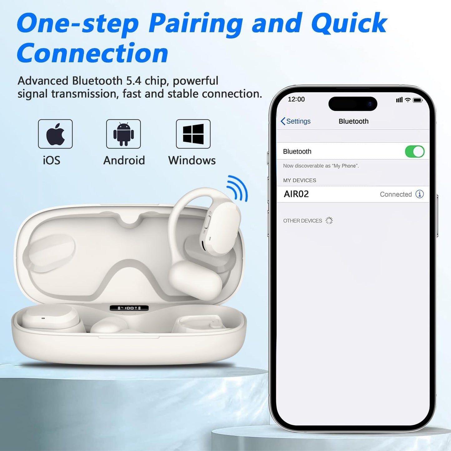 BANIGIPA Open Ear Headphones, True Wireless Earbuds, Bluetooth 5.4 Headphones w/Dual Mic for Calling, Comfort Sports Over Ear Earbuds w/Earhooks for Running Traveling, IP67 Waterproof, 40H Playtime