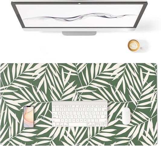 Colorful Star Palm Leaves Large Desk Mat, Boho Office Desk Pad Leather Keyboard Mouse Pad, Minimalist Waterproof Desk Accessories, XXL Non-Slip Gaming Mousepad Desk Cover Décor 31.5"x15.7"