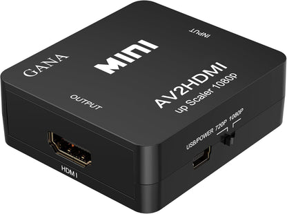 GANA RCA to HDMI, 1080P Mini RCA Composite CVBS AV to HDMI Video Audio Converter Adapter Supporting PAL/NTSC with USB Charge Cable for PC Laptop Xbox PS4 PS3 TV STB VHS VCR Camera DVD