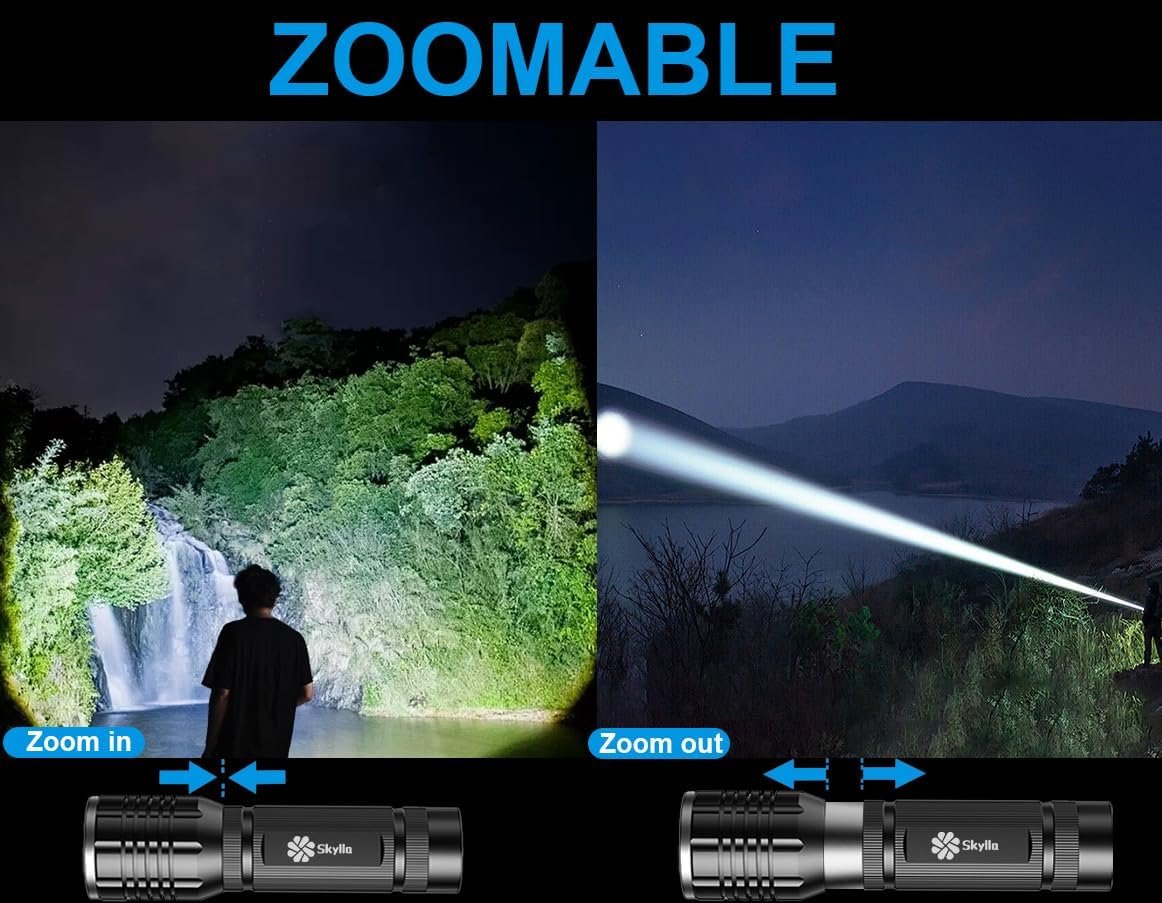 Skylla LED Flashlight 2 Pack,Bright high Lumens Tactical Flashlights with 5 Modes, Waterproof Zoomable Flash Light for Outdoor, Gifts for Student Dorm Camping Essentials Camper Gear