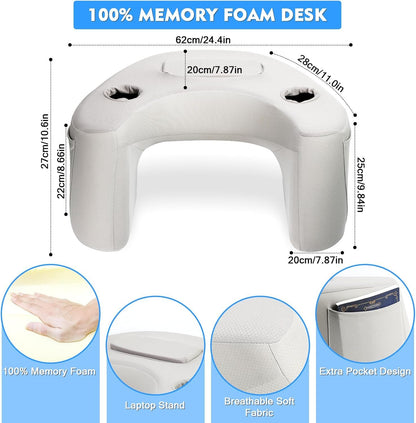 Reading Pillow for Gaming, Enlarge Arm Rest Pillow with Laptop Stand&Pocket for Adult, 100% Memory Foam Bed Rest Pillow for Gaming, Reading, Working, Laptop Desk Pillow for Couch Bed Floor,Grey