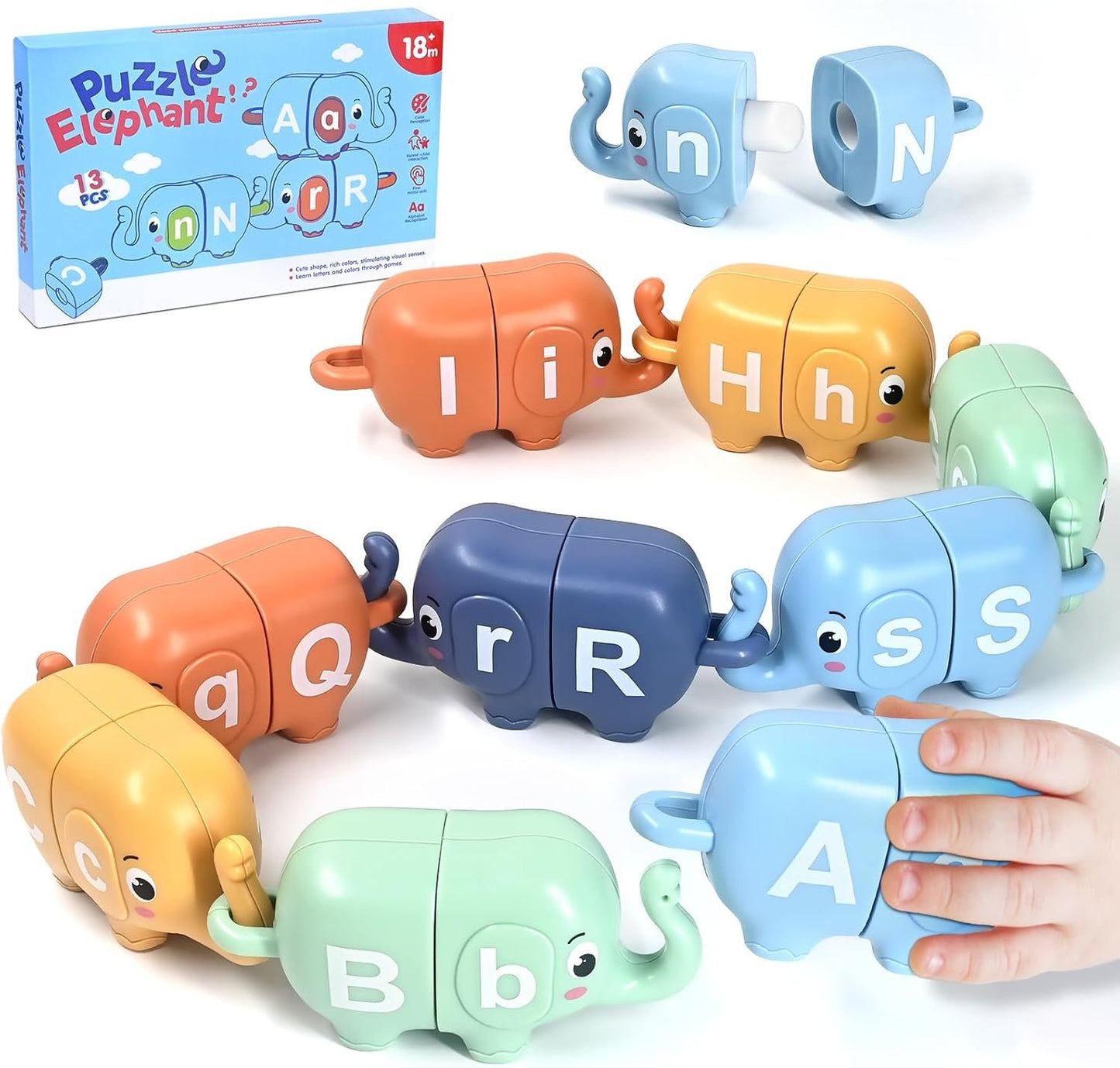 AiTuiTui Montessori Toys for 2 3 4 Year Old Boys Girls, Sensory Elephant Matching Letters Toys for Toddlers, Preschool Alphabet Learning Set for 3-5 Kids Gifts