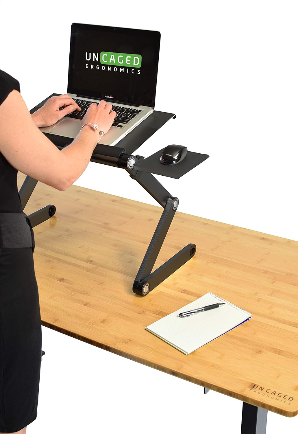 WorkEZ Cooling Adjustable Laptop Stand for Desk w/Fan USB Ports Mouse Pad Ergonomic Foldable Laptop Riser Portable Computer Stand Laptop Holder, Black