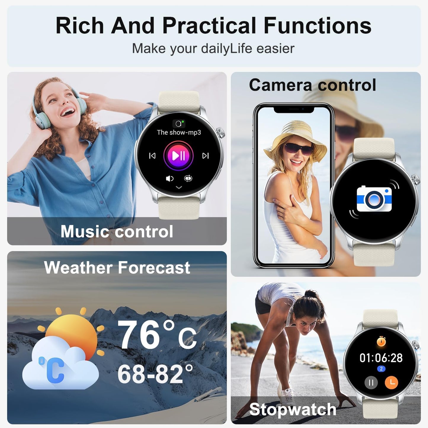 Smartwatch Men Women Fitness Watch: Bluetooth Waterproof Call Answer Digital Smart Watch Tracker Spo2 Sports Heart Rate Monitor Calorie Pedometer for iOS Android Silver29