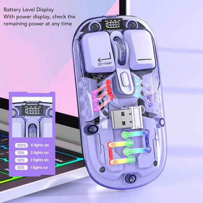 Transparent Mouse, 3000FPS Magnetic Mouse Silent Mouse with 3 Adjustable DPI, RGB Portable Mouse for Laptop PC Gaming (Purple)