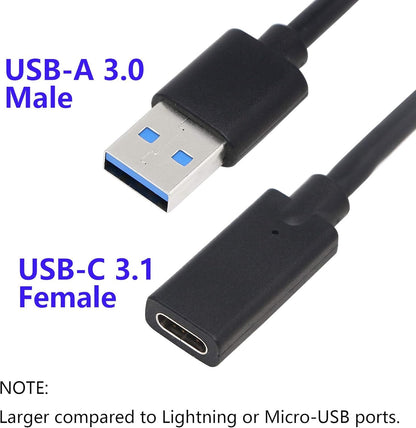 CERRXIAN USB 3.0 Type A Male to USB 3.0 Type C Female Connector Converter Adapter (Black) (3ft)