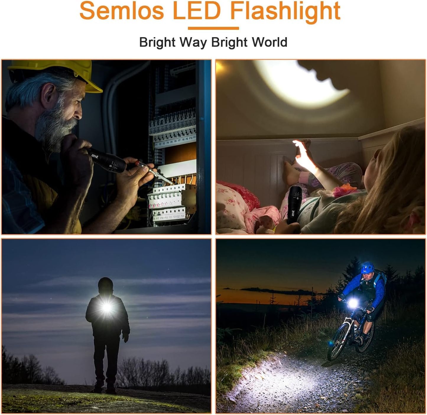 Semlos 2 Packs Rechargeable LED Flashlights, Bright Pocket Handheld Flashlights, Zoomable LED Torch, Waterproof Camping Lights for Outdoor, Emergency (Batteries Not Included)