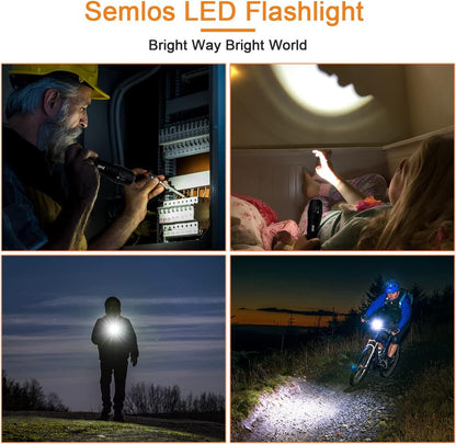 Semlos 2 Packs Rechargeable LED Flashlights, Bright Pocket Handheld Flashlights, Zoomable LED Torch, Waterproof Camping Lights for Outdoor, Emergency (Batteries Not Included)