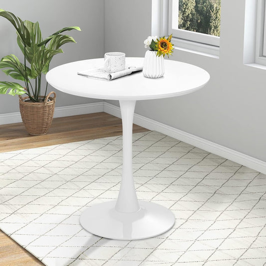 SILKYDRY Round Dining Table, 32” Tulip Table with Circular Tabletop & Metal Pedestal, Bistro Table for 2-4 Person, Mid-Century Modern Leisure Table for Home, Office, Cafe, Pub, Easy Assembly (White)