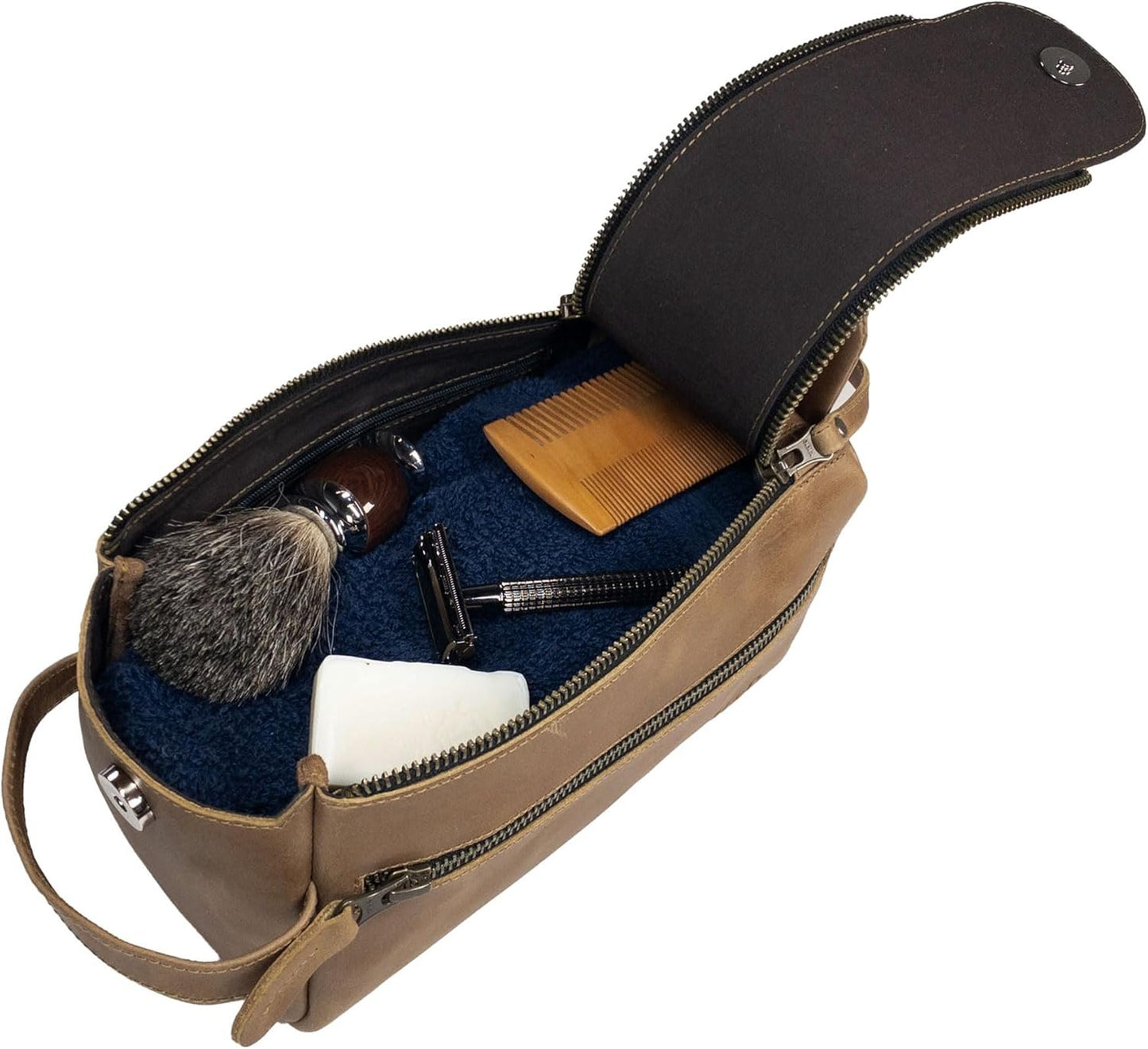 Hide & Drink, Toiletry Bag w/Handles, Hygiene Organizer, Travel Dopp, Razor Case, Bathroom, Shaving, Cosmetic Storage, Travel & Grooming Essentials, Full Grain Leather, Handmade, Single Malt Mahogany,