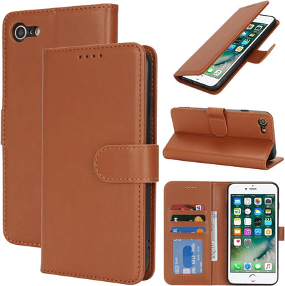 Cavor for iPhone 7/8 Case iPhone SE 2020/ SE 2022 Case Leather Wallet Folio Flip Cover with Kickstand and Photo Holder Card Slots Protective Shockproof Phone Cases-Light Brown