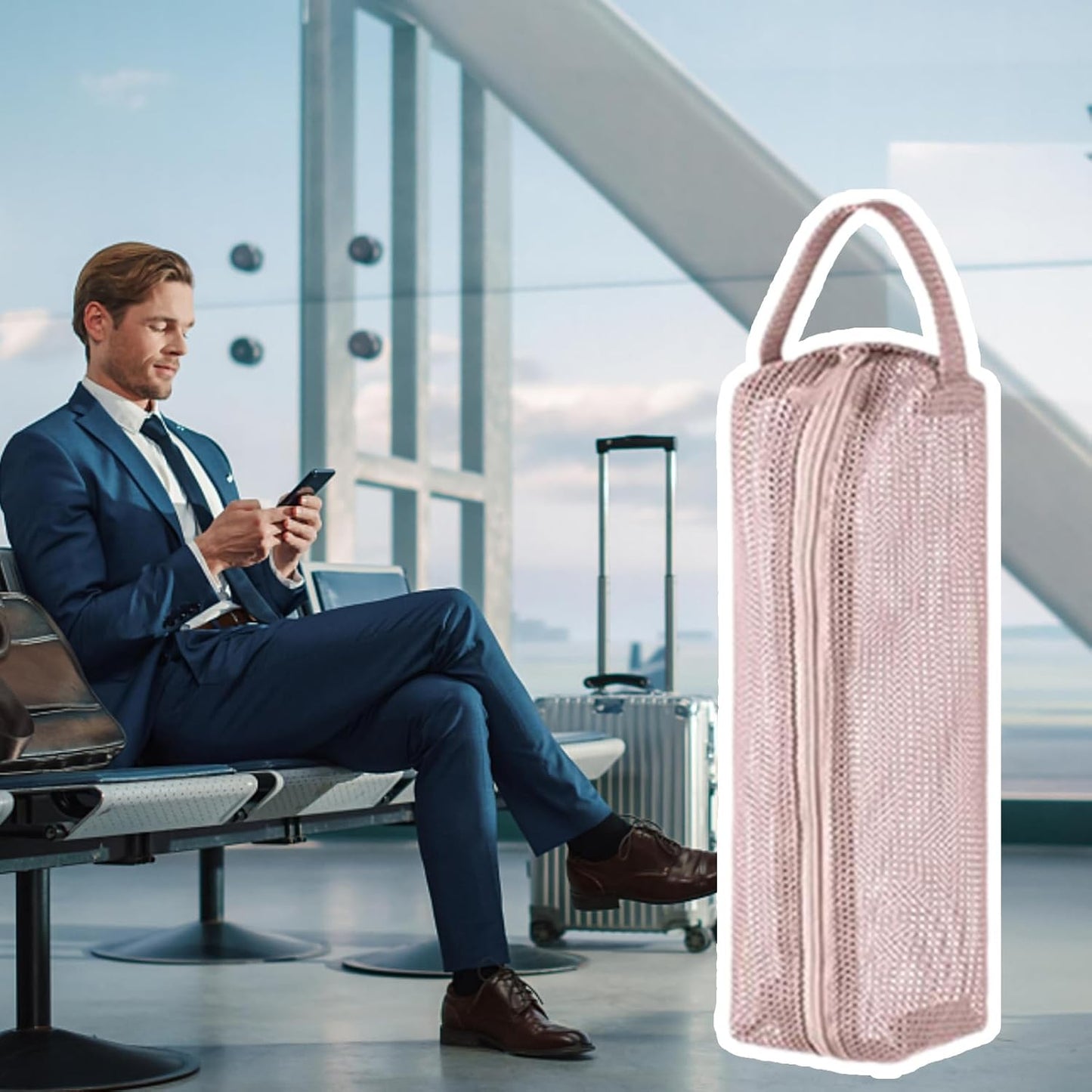 Travel Toiletry Bag, Portable Toothbrush Pouch, 9.06 x 2.56 in Multi Functional Mesh Organizer, Authentic Waterproof Design, Compact Size for Vacation, Airport, Road Trips, Campeggio, rosa, Se référer
