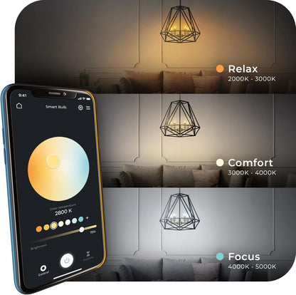 Wi-Fi Smart 4.5W (40W Equivalent) Straight Filament Tunable White Clear LED Light Bulb, No Hub Required, Voice Activated, Energy Star, 2000K - 5000K, Vintage Edison Style, B11 Shape, E12 Candelabra Ba