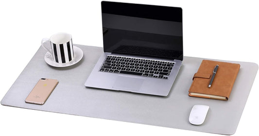 Desk Blotter,31.5x15.8 inches Mat, for Office and Home, Writing Pad, Natural Rubber, Locking Edge, Waterproof, Scratch-Resistant, Easy Storage,Mouse Pad (Silver)