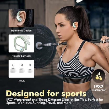 Wireless Earbuds Bluetooth Headphones 80hrs Playback Ear Buds Power Display with Noise Canceling Mic with Earhooks for Sports/Workout/Running Light Cyan
