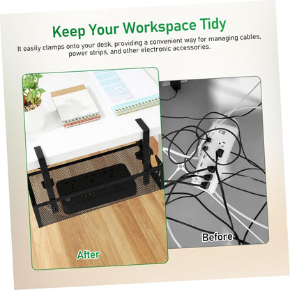 GETAJGHSD 1 Set Under Desk Cable Organizer Tray with Clamp Easy Installation Wire Management Basket for Neat Workspace Ventilated Mesh Design Robust Construction for Cables and Power Strips