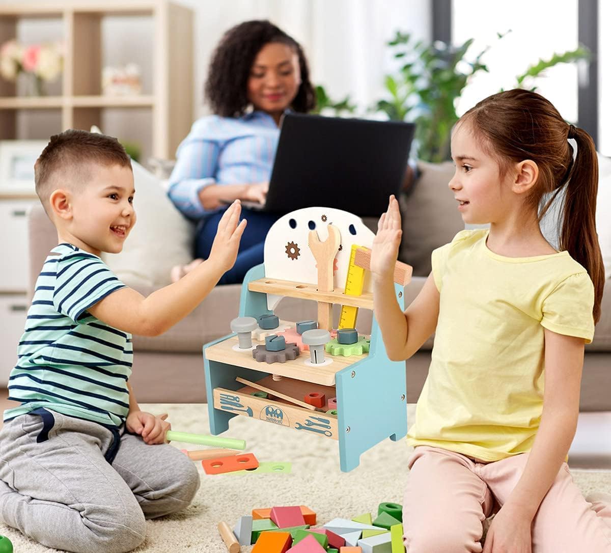 Tool Bench for Kids Toddlers, XICEN，Montessori Wooden Tool Workbench Set, Construction Workshop Pretend Play Toy 1 2 3 4 5 Years Old Boys