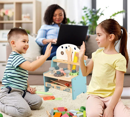 Tool Bench for Kids Toddlers, XICEN，Montessori Wooden Tool Workbench Set, Construction Workshop Pretend Play Toy 1 2 3 4 5 Years Old Boys