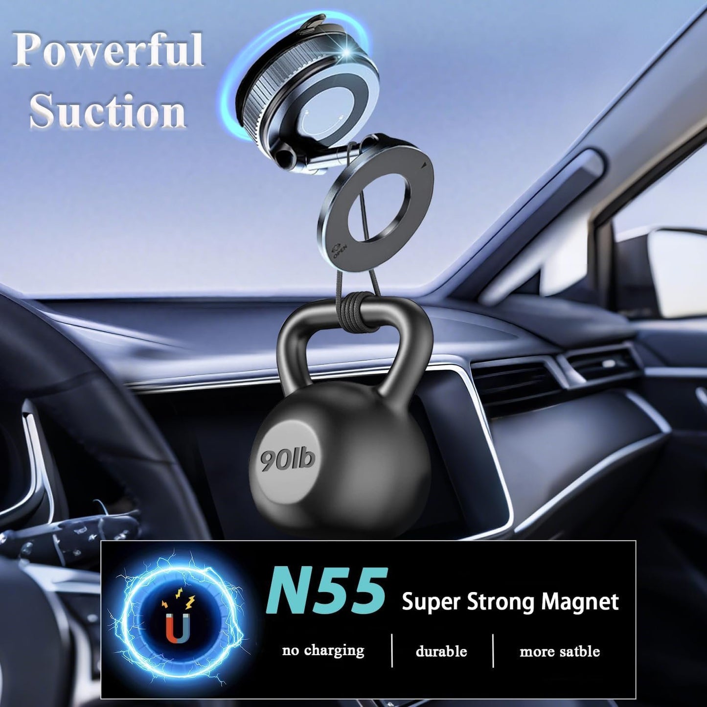 Upgraded Vacuum Suction Magnetic Car Phone Holder, 360° Adjustable Suction Cup Phone Mount, Foldable Portable Cell Phone Holders for Car/Mirrors/Smooth Surface