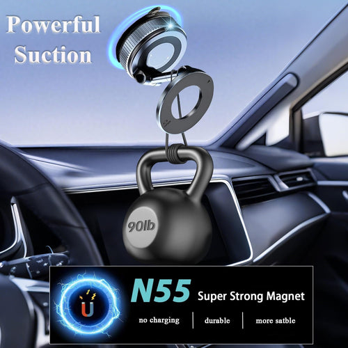 Upgraded Vacuum Suction Magnetic Car Phone Holder, 360° Adjustable Suction Cup Phone Mount, Foldable Portable Cell Phone Holders for Car/Mirrors/Smooth Surface
