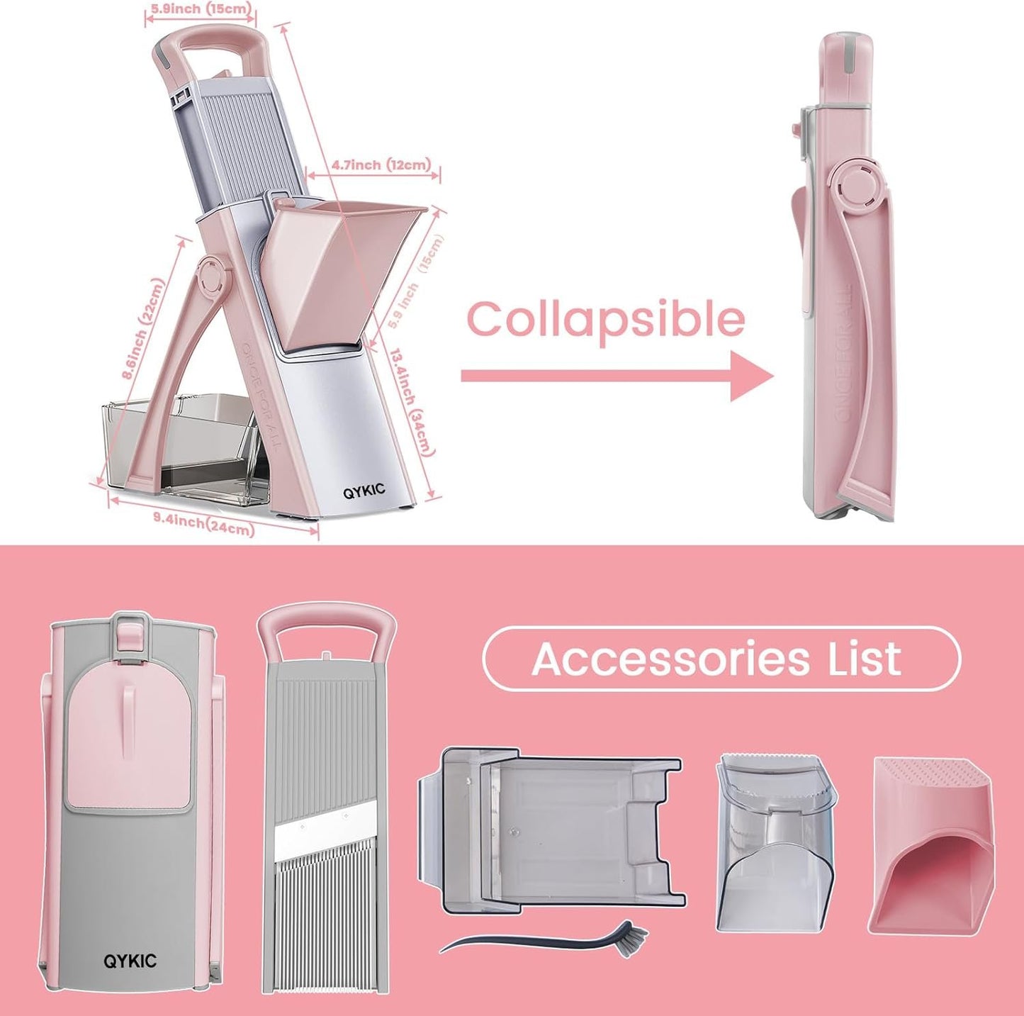 Safe Mandoline Food Slicer for Kitchen, Multifunctional Vegetable Chopper, Mandoline Potato Slicer with 35+ Presets & Thickness Adjuster, French Fry Cutter, Veggie Dicer for Meal Prep Pink