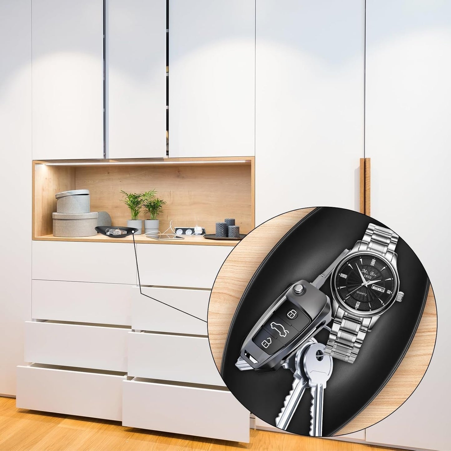 Huiguli Black Oval Tray, Modern Design Key Holder Organizer for Entrance, Empty Entrance Pockets, Storage Tray for Watches Keys Coins Rings Fruit