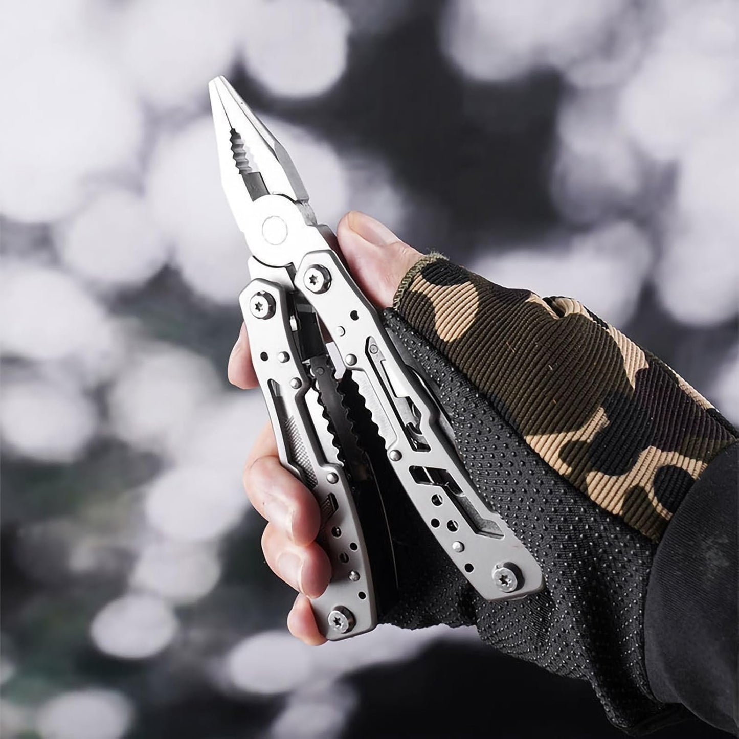 LMX 14 in 1 Pocket Multitool Pliers, Gifts for Men, with Safety Lock and Nylon Sheath for Survival, Camping, Hunting, Fishing and Hiking (Black)