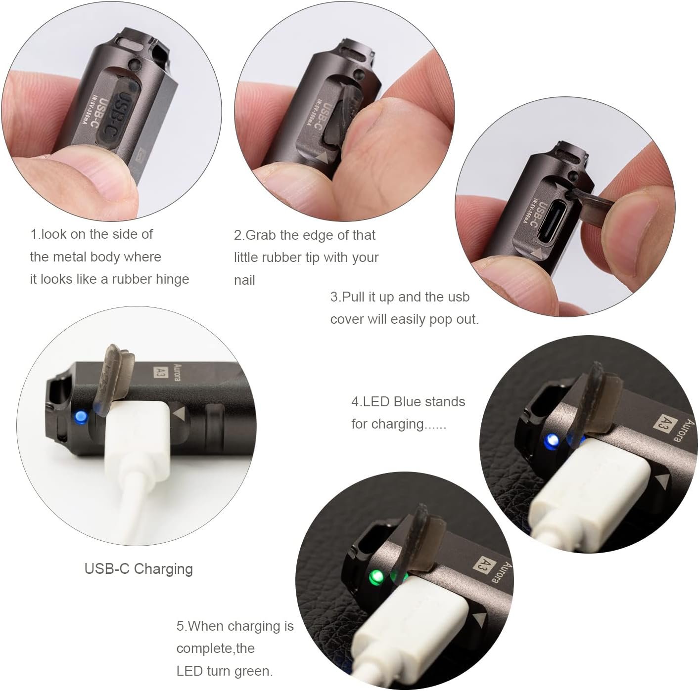 RovyVon A3 Gen 4 USB C Rechargeable EDC Flashlight 650 Lumens Super Bright Outdoor Mini Keychain Flashlights for Everyday Carry, Camping, Thanksgiving, Xmas Gift(Gun Grey)