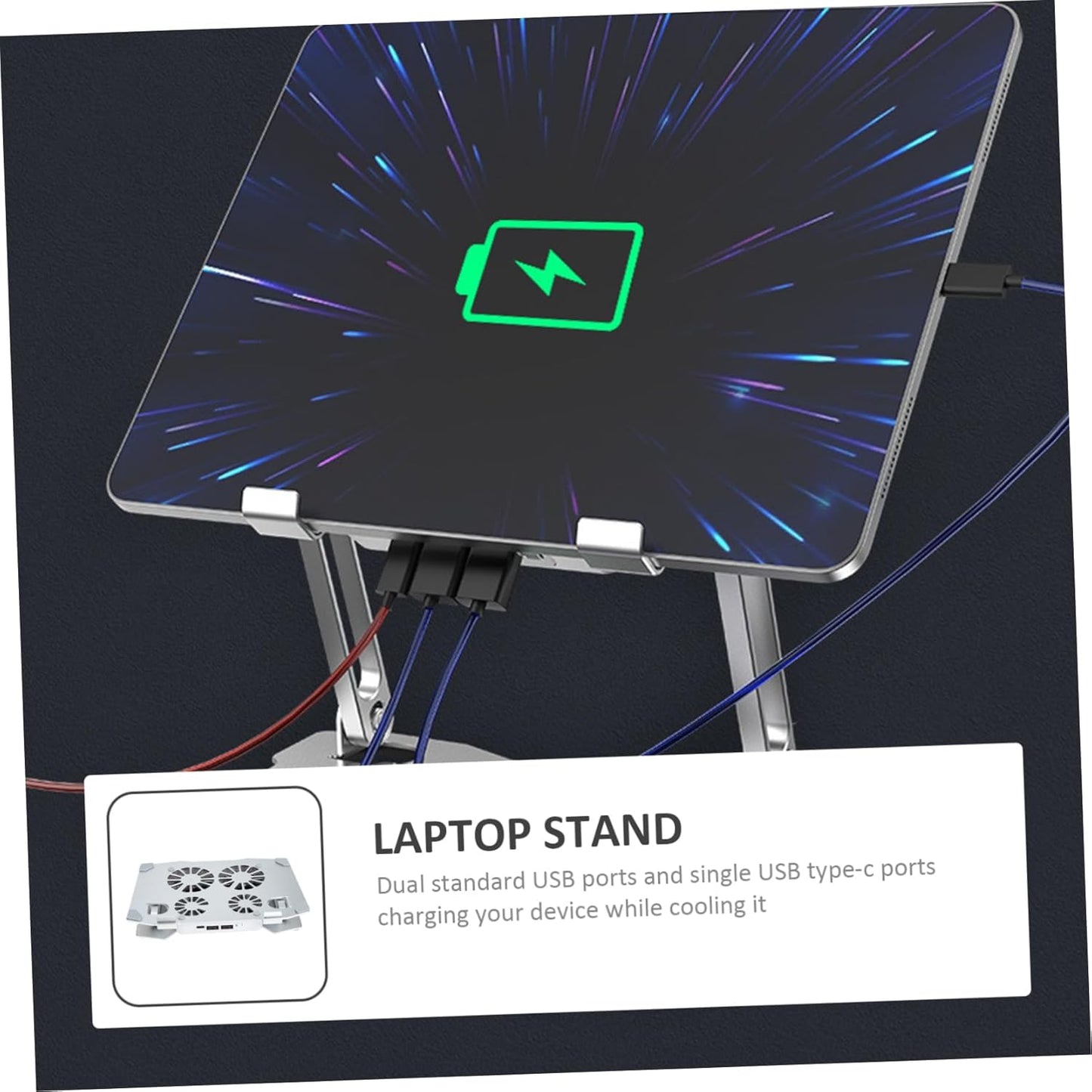 Hoement Adjustable Laptop Stand with Silent Cooling Fan Ergonomic Laptop Holder for Desk Slip Design Tablet More Rotation for Optimal Comfort