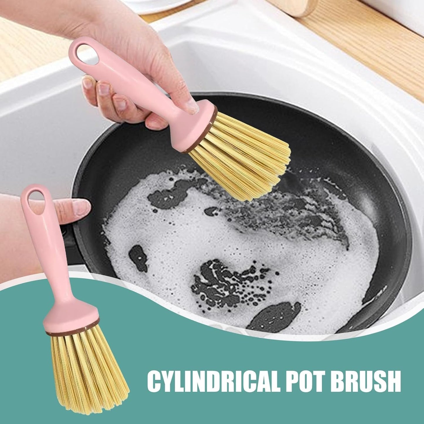 Kitchen Scrub Brush, Ergonomic Cleaning Tool, Heavy Duty Sink and Cookware Scrubber, Multi Purpose Household Cleaner for Stove, Pot, Edge and Corner Detailing, 8.27x2.95in