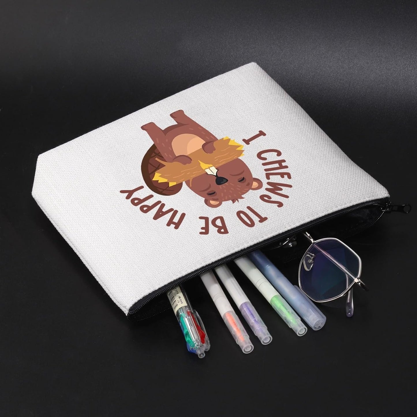 Beaver Cosmetic Bag I Chews to Be Happy Insprise Travel Toiletry Zipper Pouch for Beaver Lover (Beaver)