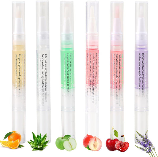 Erinde 6Pcs Cuticle Oil Pen Nail Oil for Growth and Strength, Polish Repair Gel Pen Nail Care for Repairing Cracked & The Dry Cuticle, Emollient Nail Care Oil Pencil, Softener for Nails