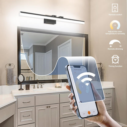 SOLFART 47.2 Inch Adjustable Color Temperature Dimmable LED Bathroom Light Fixtures Matte Black Vanity Lights LED Lights for Bathroom Black Light Bar Modern APP Control Lighting Fixture