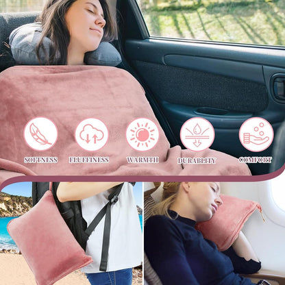 2 In 1 Travel Blanket Pillow, Portable Soft Travel Pillow Blanket, Folding Flannel Blanket for Airplane Car Long Trip, Multi-functional Travel Essentials, Comfortable Blanket for Outdoor Camping (GRY)