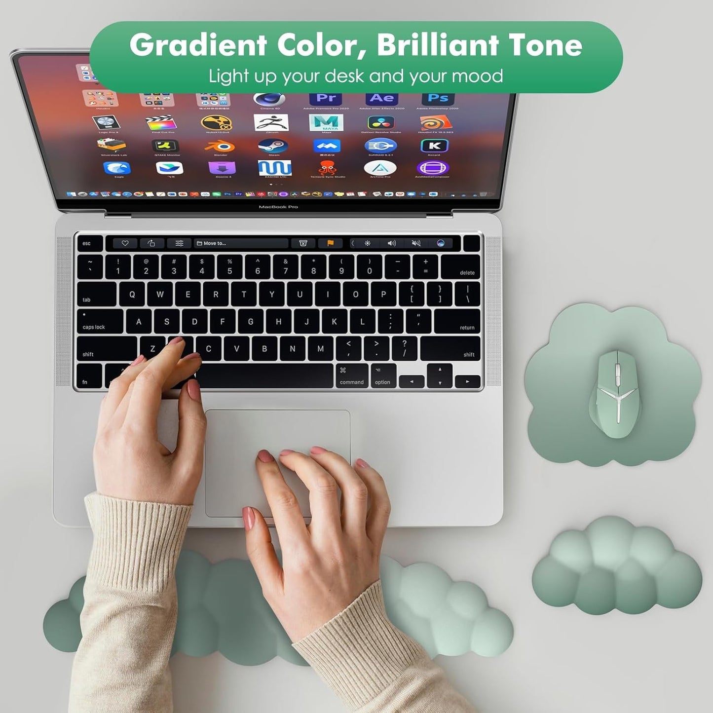 MoKo Cloud Wrist Rest, Ergonomic Cloud Keyboard Wrist Rest with Mouse Rest Wrist Pad, Durable Polyester Cloud Arm Rest Wrist Pad for Keyboard and Mouse for Office, Gaming, Computer, Laptop, Green