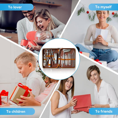 YESDEX Manicure Set Professional – 26 in 1 Nail Clippers Kit Stainless Steel, Nail Cutter Tool for Finger and Toe Nail with Luxurious Travel Leather Case, Gifts for Men Dad Him Husband Parent