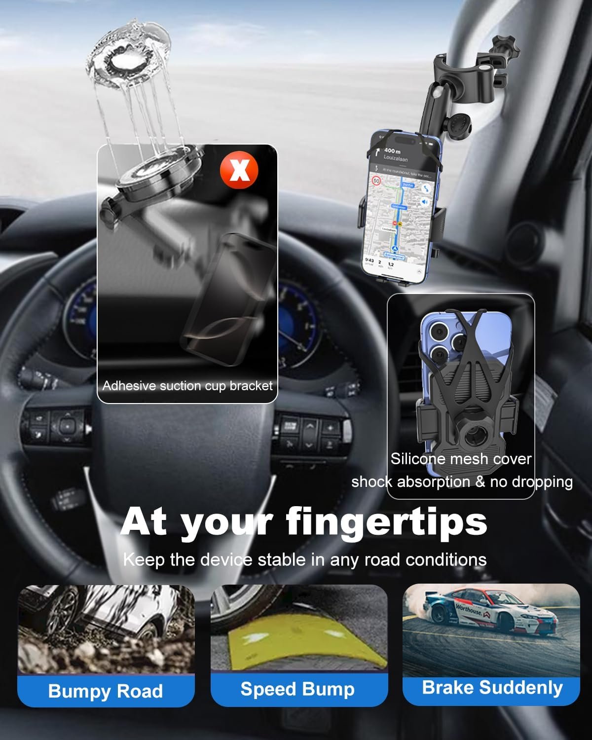 Kolasels A Pillar Grab Handle Phone Mount for Car/Truck [Shockproof Metal Arm] Universal Phone Clip Phone Holders for Your Car, Truck, Picku, Suv, Van, Excavator, Front Loader, Fit for iPhone 16 15 14