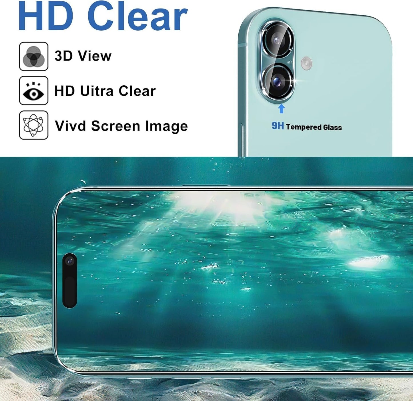 letosan [3+3 Pack] Screen Protector for iPhone 16 6.1-Inch, 9H Tempered Glass, HD Clear Case Friendly for iPhone 16 Glass Screen Protector